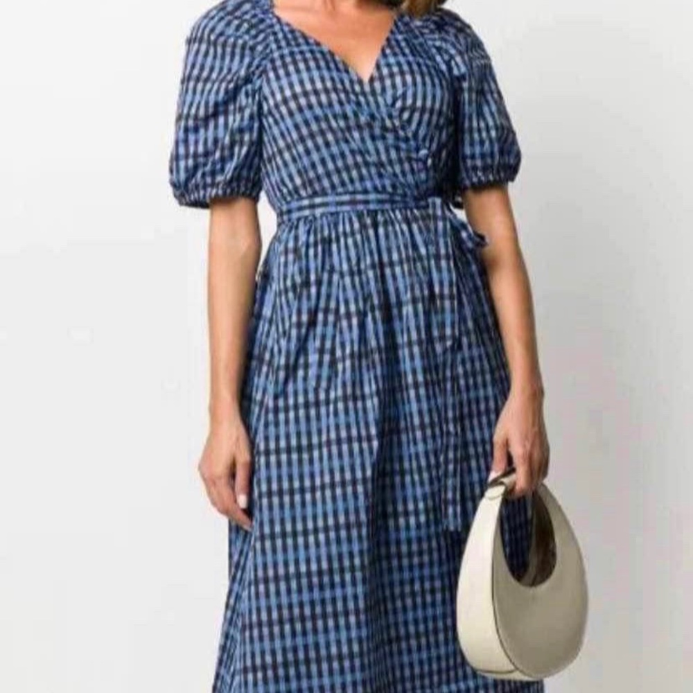 Baum Und Pferdgarten Check Blue/ Black Gingham Wrap Dress size 36 (US2)